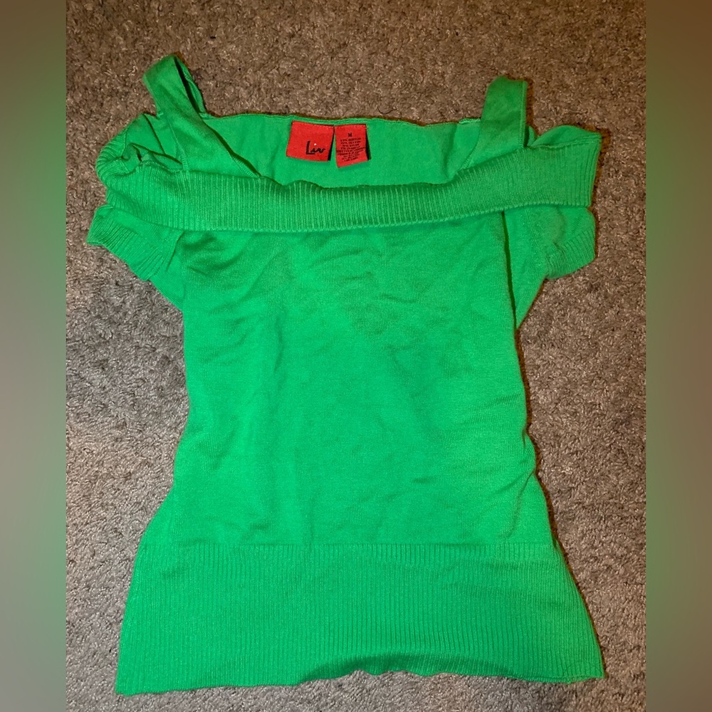 2000s green off shoulder sweater top